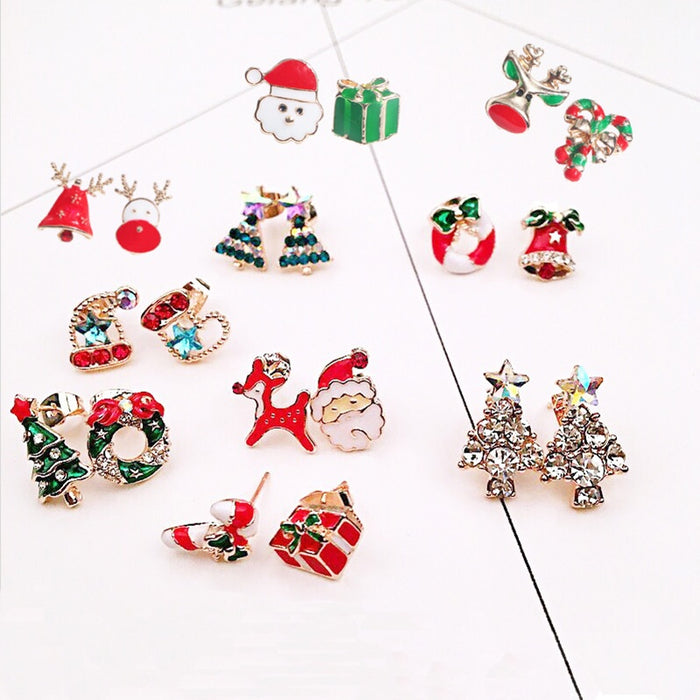European American Christmas Reindeer Stud Earrings Tree Snowman Deer Gift Series For Women