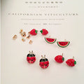Korean Alloy Enamel Strawberry Watermelon Ladybug Rhinestone Fruit Stud Earrings view 1