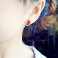 Korean Alloy Enamel Strawberry Watermelon Ladybug Rhinestone Fruit Stud Earrings view 3