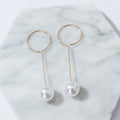 Elegant Korean Style Long Alloy Circle Tassel Drop Pearl Earrings for Women Minimalist Statement Earrings view 4
