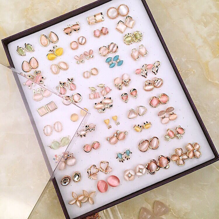 Elegant Korean Mixed Color Alloy Rhinestone Pearl Flower Heart Geometric Mini Stud Box Set Earrings