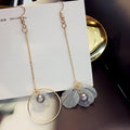 Elegant Asymmetric Translucent Flower Petal Tassel Alloy Hoop Drop Faux Pearl Long Dangle Earrings view 5