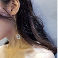 Elegant Asymmetric Translucent Flower Petal Tassel Alloy Hoop Drop Faux Pearl Long Dangle Earrings view 4