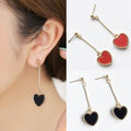 Korean Vintage Red And Black Enamel Heart Charm Long Drop Alloy Stud Dangle Fashion Earrings view 1
