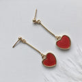Korean Vintage Red And Black Enamel Heart Charm Long Drop Alloy Stud Dangle Fashion Earrings view 3