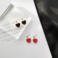 Korean Vintage Red And Black Enamel Heart Charm Long Drop Alloy Stud Dangle Fashion Earrings view 5