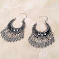 Vintage Bohemian Alloy Crescent Moon Rhinestone Chandelier Tassel Hoop Dangle Ethnic Statement Earrings view 4