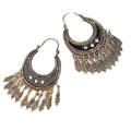 Vintage Bohemian Alloy Crescent Moon Rhinestone Chandelier Tassel Hoop Dangle Ethnic Statement Earrings view 5
