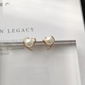 Elegant Korean Gold Tone Alloy Heart Studs With Faux Pearl Smooth Minimalist Women's Fashion Earrings view 3