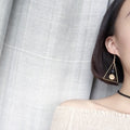 Elegant Korean Hollow Triangle Alloy Drop Earrings With Wooden Bead And Minimalist Round Disc Earrings view 2