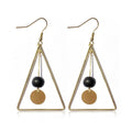 Elegant Korean Hollow Triangle Alloy Drop Earrings With Wooden Bead And Minimalist Round Disc Earrings view 5