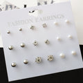 Elegant 9 Pair Set Pearl Rhinestone Crystal Round Ball Stud Earrings for Women Minimalist Alloy Earrings view 1