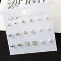 Elegant 9 Pair Set Pearl Rhinestone Crystal Round Ball Stud Earrings for Women Minimalist Alloy Earrings view 3
