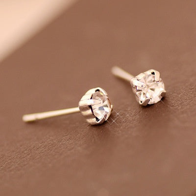 Elegant Korean Style Round Crystal Rhinestone Studs Gold Tone Alloy Simple Fashion Jewelry Earrings