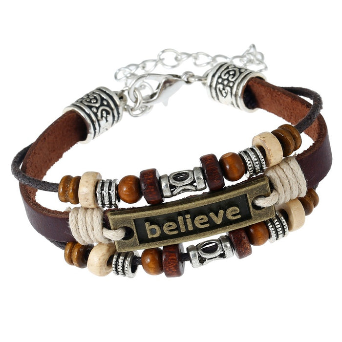 European Believe Genuine Cowhide Leather Bracelet For Men And Women