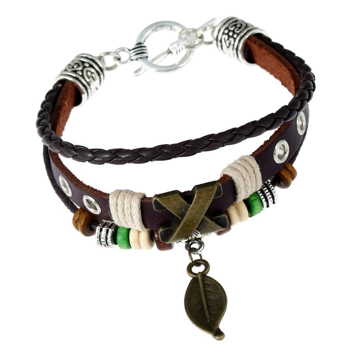 European Punk Alloy Genuine Cowhide Leather Bracelet For Men And Women