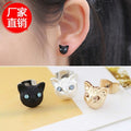 Cute Alloy Enamel Cat Studs With Rhinestone Eyes, Korean Fashion Kitten Bow Jewelry Earrings view 1