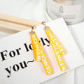 Long Letter Print Ribbon Drop Stud Earrings With Rhinestone Alloy Caps For Women Statement Earrings view 3