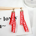 Long Letter Print Ribbon Drop Stud Earrings With Rhinestone Alloy Caps For Women Statement Earrings view 4