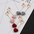 Korean Velvet Heart Asymmetric Clip On Earrings With Pearl Sweet Fashion Ear Clips For Non Pierced Ears view 4