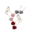 Korean Velvet Heart Asymmetric Clip On Earrings With Pearl Sweet Fashion Ear Clips For Non Pierced Ears view 5