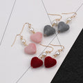 Korean Velvet Heart Asymmetric Pearl Earrings, Sweet Winter Fashion Drop Earrings view 4