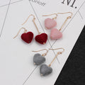 Korean Velvet Heart Asymmetric Pearl Earrings, Sweet Winter Fashion Drop Earrings view 5