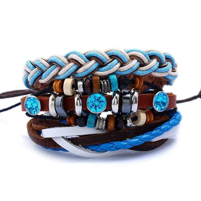 DIY Multilayer Braided Genuine Leather Bracelet Set For Women European American Jewelry