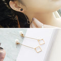 Elegant Korean Faux Pearl Stud Long Gold Alloy Geometric Square Dangle Drop Women's Earrings view 1