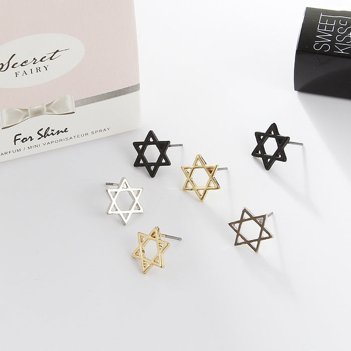 Korean Minimalist Hollow Six Point Star Alloy Stud Earrings For Women Students Fashion Earrings