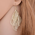 Elegant Gold Alloy Multi Layer Hollow Leaf Drop Dangle For Women Bohemian Statement Fashion Earrings view 1