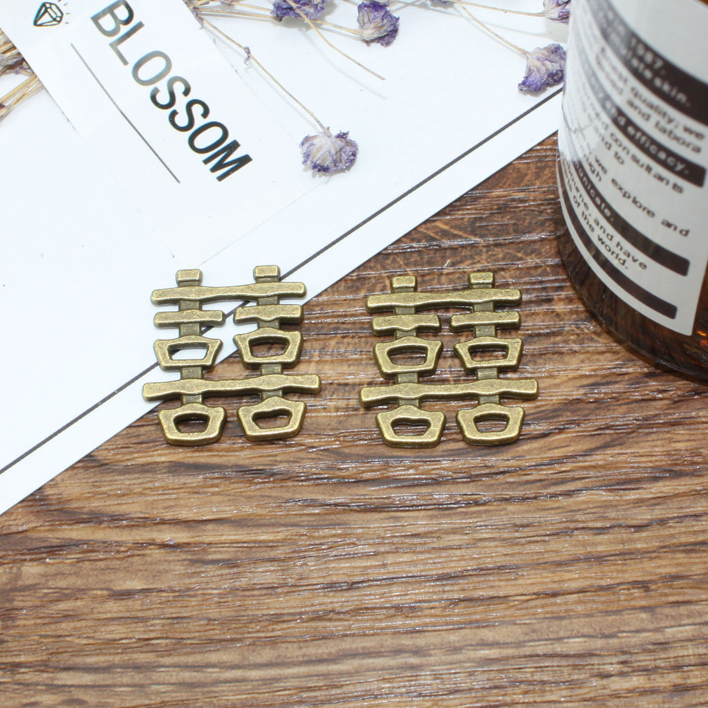 23×21mm Double Happiness Double-Sided Hollow Alloy Charm Pendant