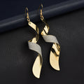 Elegant Twisted Spiral Alloy Drop Dangle With Gold Plated Ribbon And Silver Glitter Matte Finish Earrings view 3