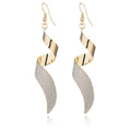 Elegant Twisted Spiral Alloy Drop Dangle With Gold Plated Ribbon And Silver Glitter Matte Finish Earrings view 1