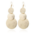 Bohemian Gold Alloy Hammered Textured Round Disc Layered Long Dangle Statement Drop Earrings view 5