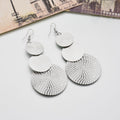 Bohemian Gold Alloy Hammered Textured Round Disc Layered Long Dangle Statement Drop Earrings view 2