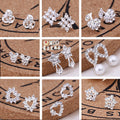 Korean Fresh Rhinestone Stud Earrings With Interwoven Flower Heart Teardrop Pearl Design view 2