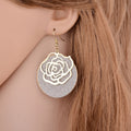 Elegant Gold Alloy Rose Flower Dangle Earrings With Frosted Glitter Large Round Disc Drop Earrings view 5