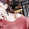 Elegant Long Drop Alloy Stud With Burgundy Plush Velvet Heart Charms Women's Statement Earrings view 2