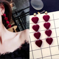 Elegant Long Drop Alloy Stud With Burgundy Plush Velvet Heart Charms Women's Statement Earrings view 1