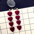Elegant Long Drop Alloy Stud With Burgundy Plush Velvet Heart Charms Women's Statement Earrings view 4