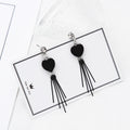 Korean Plush Pom Ball Rhinestone Stud Metal Bar Tassel Drop Earrings view 4