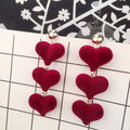 Trendy Red Triple Heart Drop Alloy Studs For Women Elegant Long Dangle Statement Earrings view 2