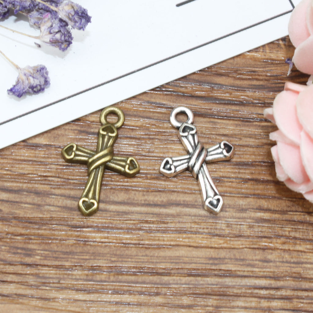 21x14mm Heart Stripe Cross Alloy Pendant Charm