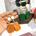 Vintage Geometric Wood Acrylic Drop Earrings Korean Simple Long Alloy Stud Statement Earrings view 1