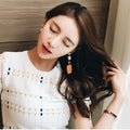 Vintage Geometric Wood Acrylic Drop Earrings Korean Simple Long Alloy Stud Statement Earrings view 4