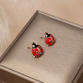 Vintage Cute Ladybug Beetle Stud With Red Black Enamel Alloy Rhinestone Accents For Women Earrings view 3