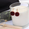 Korean Cute Candy Color Fluffy Pom Pom Round Ball Alloy Stud Short Drop Winter Fashion Earrings view 4