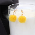 Korean Cute Candy Color Fluffy Pom Pom Round Ball Alloy Stud Short Drop Winter Fashion Earrings view 3