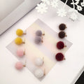Korean Cute Candy Color Fluffy Pom Pom Round Ball Alloy Stud Short Drop Winter Fashion Earrings view 1